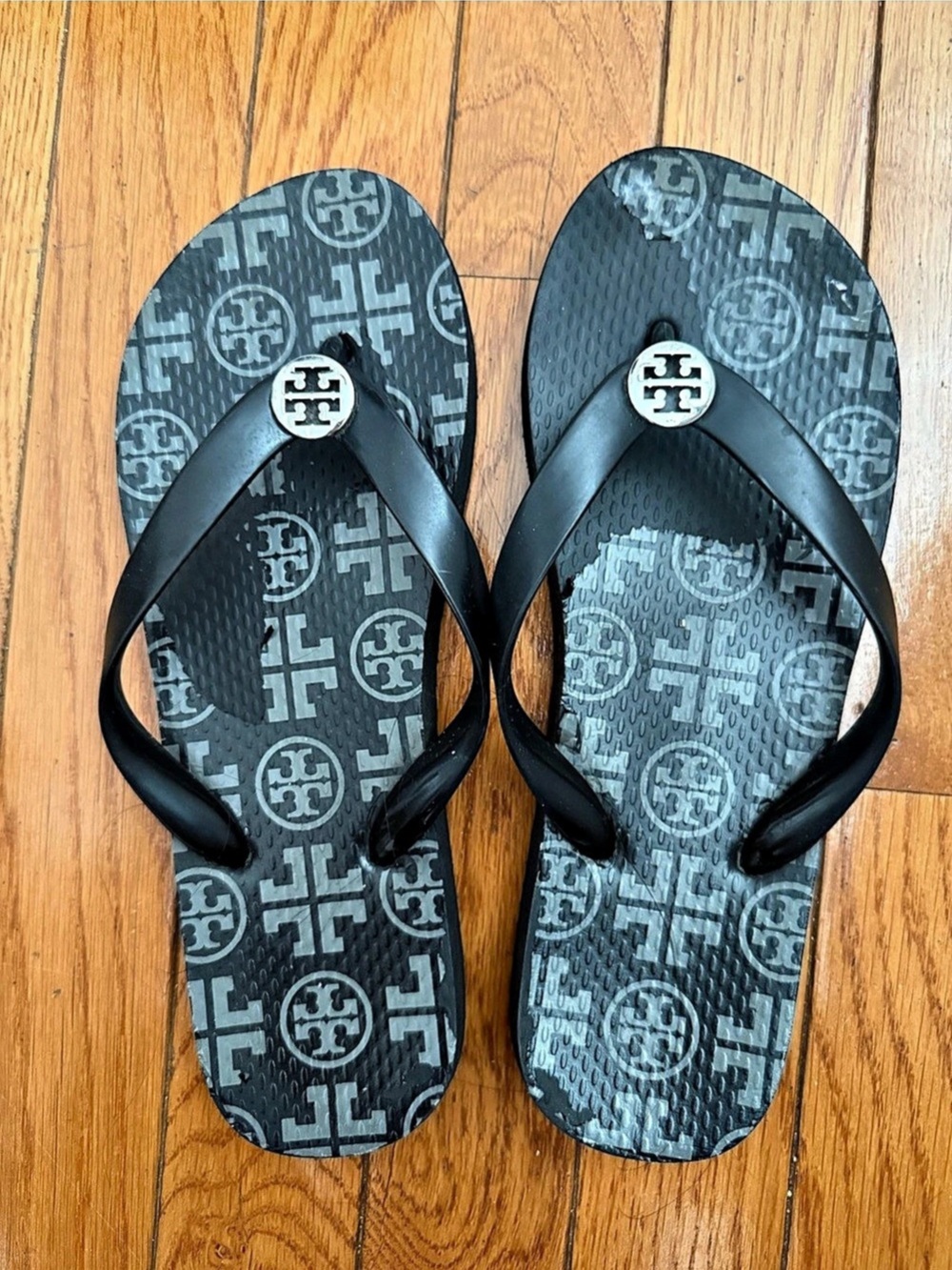 Tory Burch T Monogram Jelly Flip-Flop Black Sandals